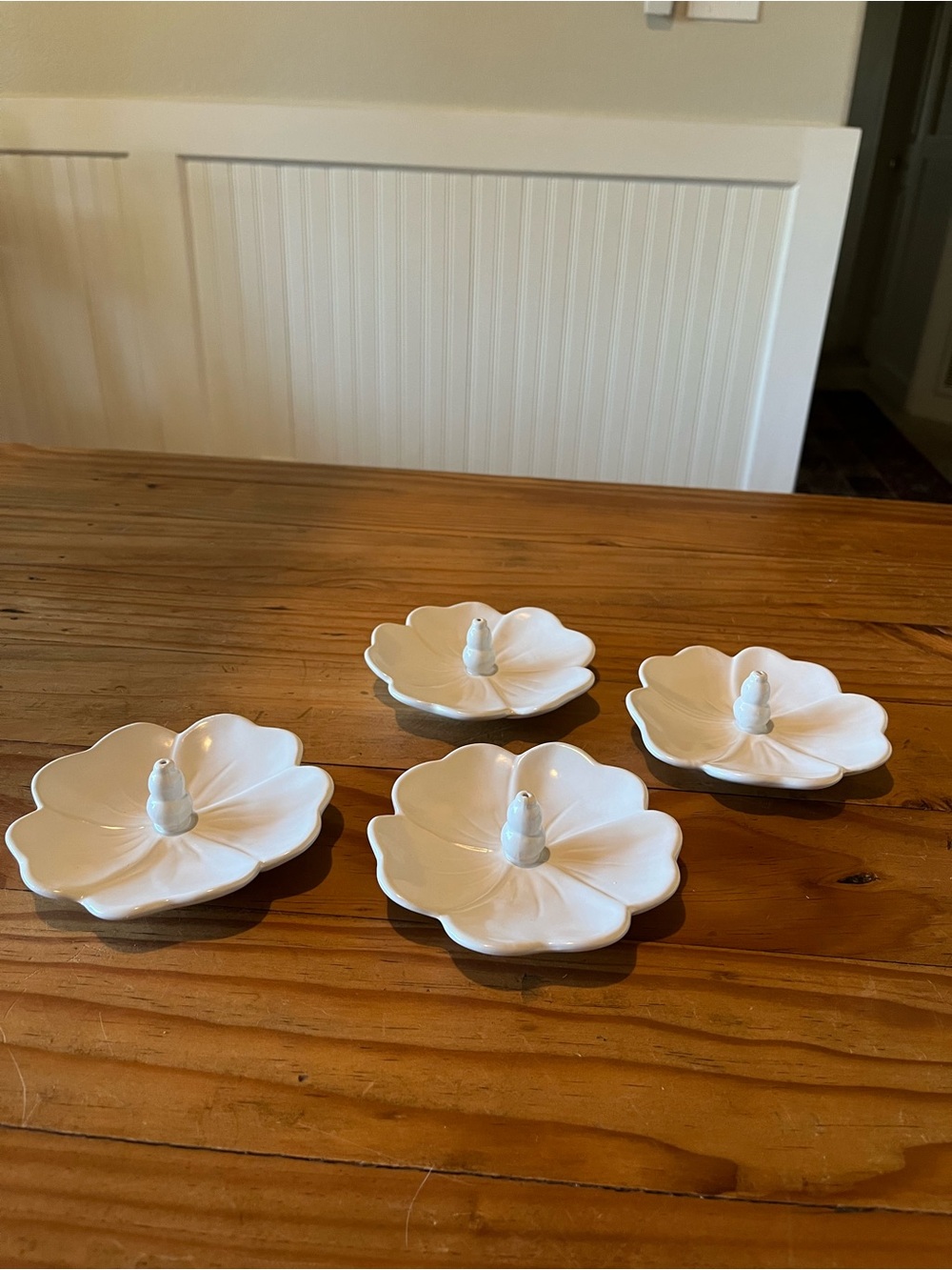 White Ceramic Lotus Flower Incense Burner Set of 4